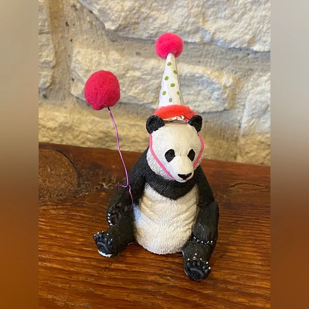Panda Party Cake Topper Whimsical Boho Cute Party Hat and Balloon